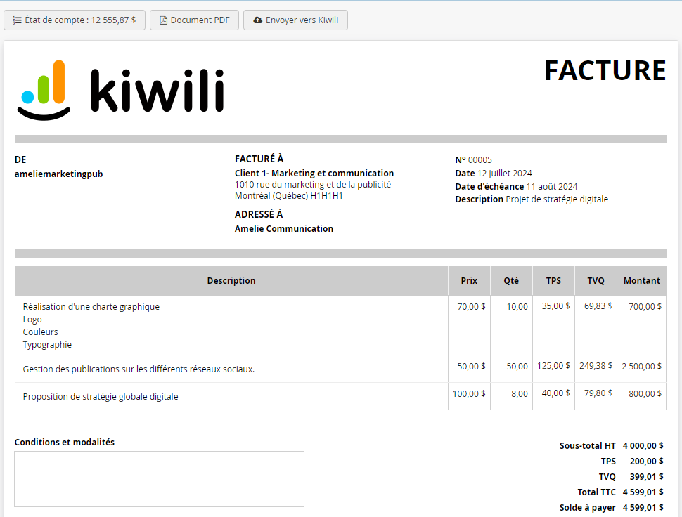 Facture en ligne logiciel facturation québécois