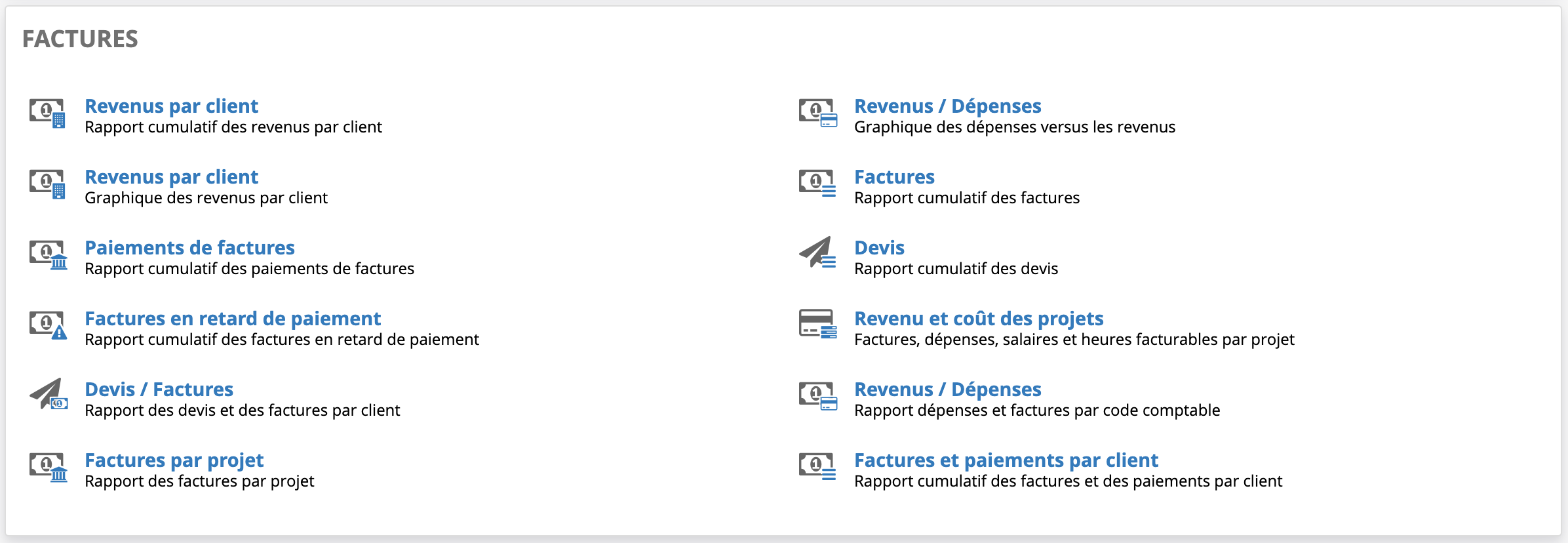 Rapports factures